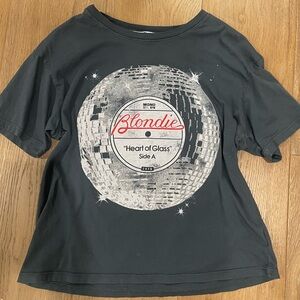 Anthropologie Blondie disco record vinyl metallic tshirt top